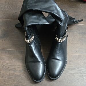 Zara Black Over the Knee Boots with Silver Chain